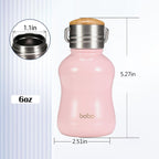 YOHKOH Mini Vacuum Insulated Water Bottle With Bamboo Lid - Stainless Steel Thermos Water Bottle for Women Girls Kids, Metal Sports Hot and Cold Water Bottle Leak-Proof BPA-Free (6.4oz,Pink)