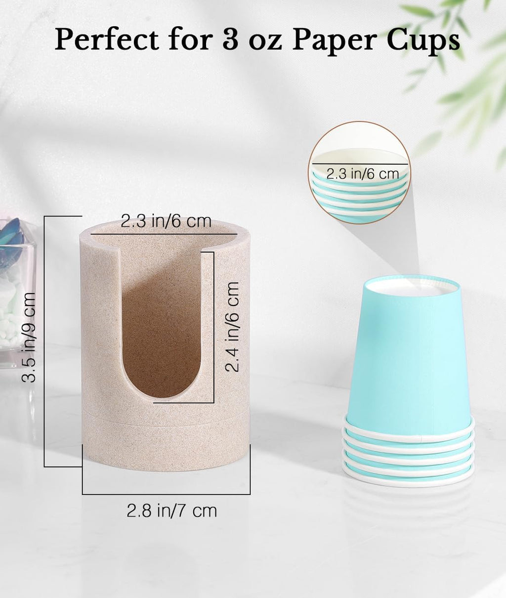Luxspire Bathroom Cup Dispenser, 3oz Dixie Cup Dispenser, Resin Dixie Cup Holder, Disposable Paper Cup Holder for Bathroom, Cotton Pad Holder, Guest Bathroom Essentials, Beige