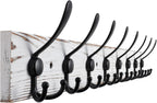 32.2'' Large Coat Rack Wall Mount Coat Hooks with 8 Metal Black Triple-Hooks Old White Pine Real Wood Plank Hat Rack for Wall Hooks