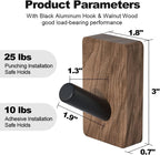 4 PCS Black Walnut Wood Wall Hooks, Adhesive Mounted & Wall Mounted Rustic Decorative Entryway Hooks, Mid Century Modern Natural Wooden Pegs for Hanging Coat Clothes Hat Bag Purse and Towel