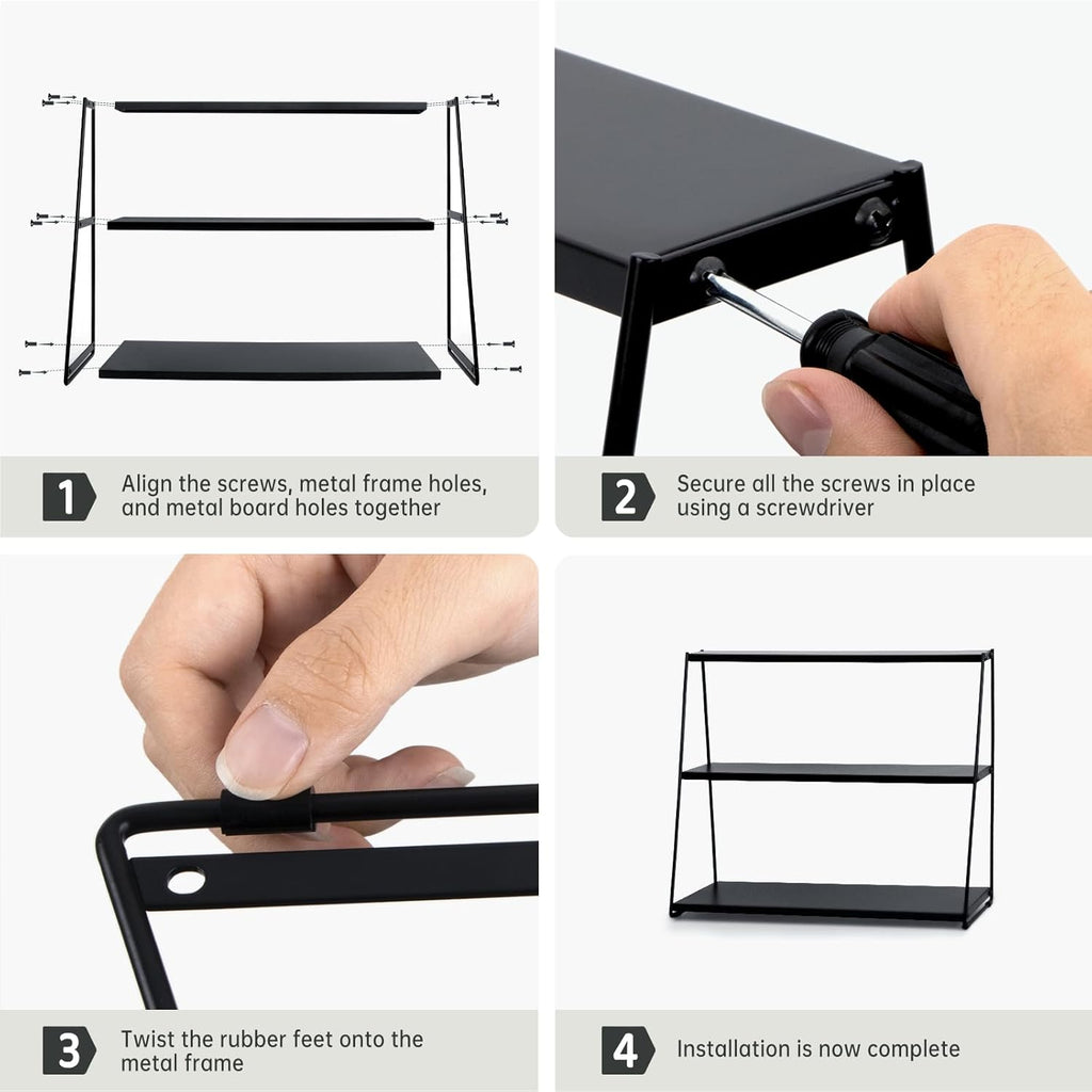 PUERSI Coffee Mug Holder, Metal Mug Display Rack for Countertop, 3 Tier Mug Shelf, Coffee Station Accessories Organizer for Kitchen, Office, Home - Black