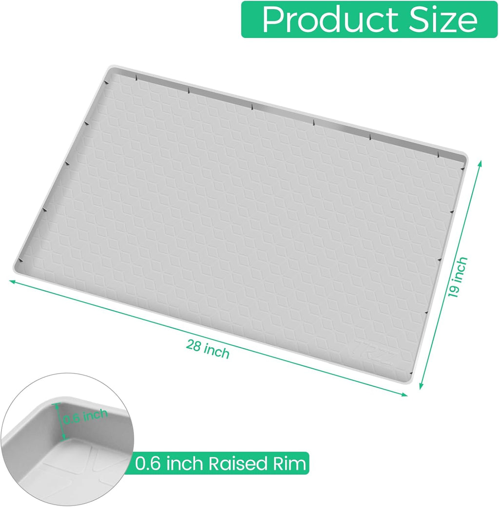 TRZZ Silicone Waterproof Under Sink Mat 28" x 19", Drip Tray and Cabinet Liner for Kitchen and Bathroom, Prevents Water Damage and Organizes Cabinets (Light Grey)
