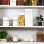 Felli Flip Tite Acrylic Food Storage Container with Lid 6” XL Air Tight Ring Seal Flip Top, Plastic Kitchen Baking Canister for 5 lb Flour Sugar Rice Protein Powder Pantry Organizer (Nest-M, White)