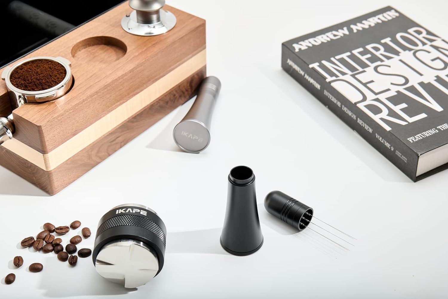 IKAPE WDT Tools, Espresso Stirrer Distribution Tool for Barista, 0.25mm 6 Needles Espresso Coffee Stirrer with Stand and Extra 6 Needles (Black)