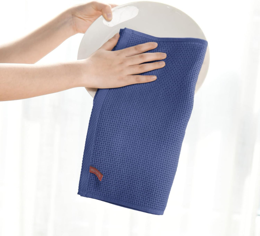 Artoid Mode 100% Cotton Navy Blue Waffle Weave Kitchen Dish Cloths, 12x12 Inch Ultra Soft Absorbent Quick Drying Kitchen Dish Towels Set of 6