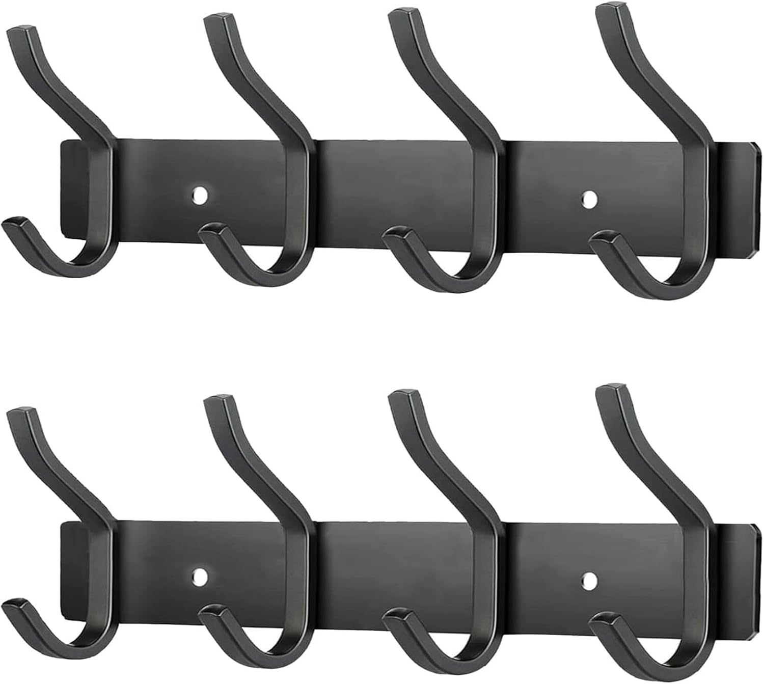 Wall Hooks Heavy Duty, 12 Inch Coat Rack Wall Mount with 4 Hooks, Black Wall Hooks for Entryway, Bathroom - for Hanging Backpack, Bag, Coat, Purse, Hat, Towel, Clothes,2 Packs