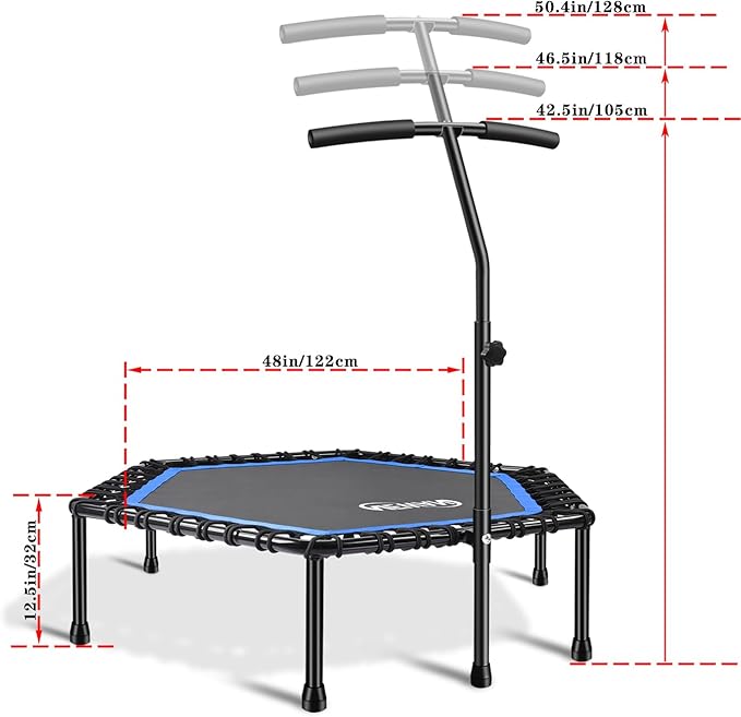 Newan 48'' Fitness Trampoline with Adjustable Handle Bar, Silent Trampoline Bungee Rebounder Jumping Cardio Trainer Workout for Adults - Max Limit 330 lbs