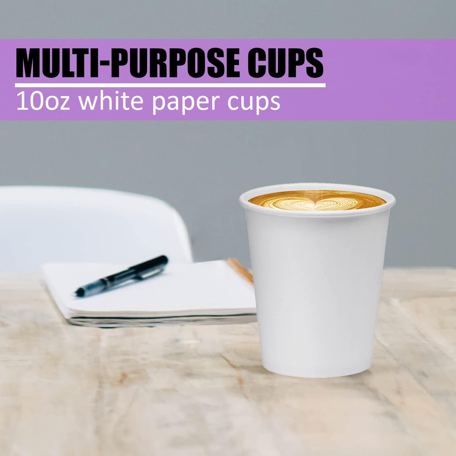 Smygoods White Disposable Paper Coffee Cups (10 OZ, 100 Count) For Hot Beverages, Tea, Espresso, Cocoa - To Go Drink Containers, Café & Office