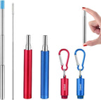 2 Pack Reusable Metal Straws Collapsible Stainless Steel Drinking Straw Travel Portable Telescopic Straw with Case,2 Cleaning Brushes Included Red/Blue