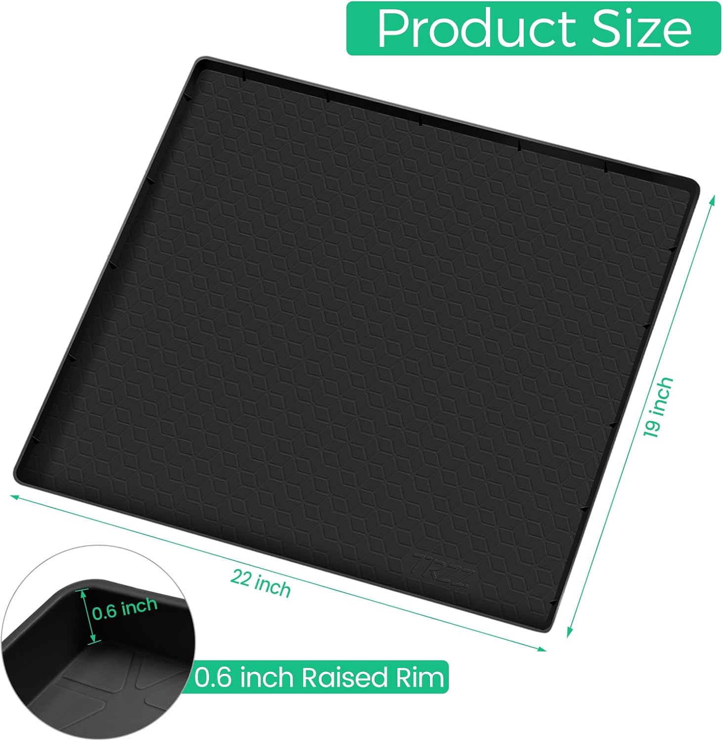 TRZZ Silicone Waterproof Under Sink Mat 22" x 19", Drip Tray and Cabinet Liner for Kitchen and Bathroom, Prevents Water Damage and Organizes Cabinets (Black)