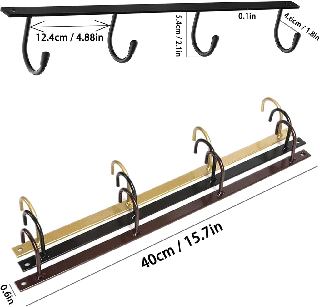 Mugs Hooks 3 Pcs Mug Holder Under Cabinet Coffee Hooks for Mugs Iron Hanging Mug Rack Under Shelf Kitchen Dining Bar Organizer Rack - Bronze