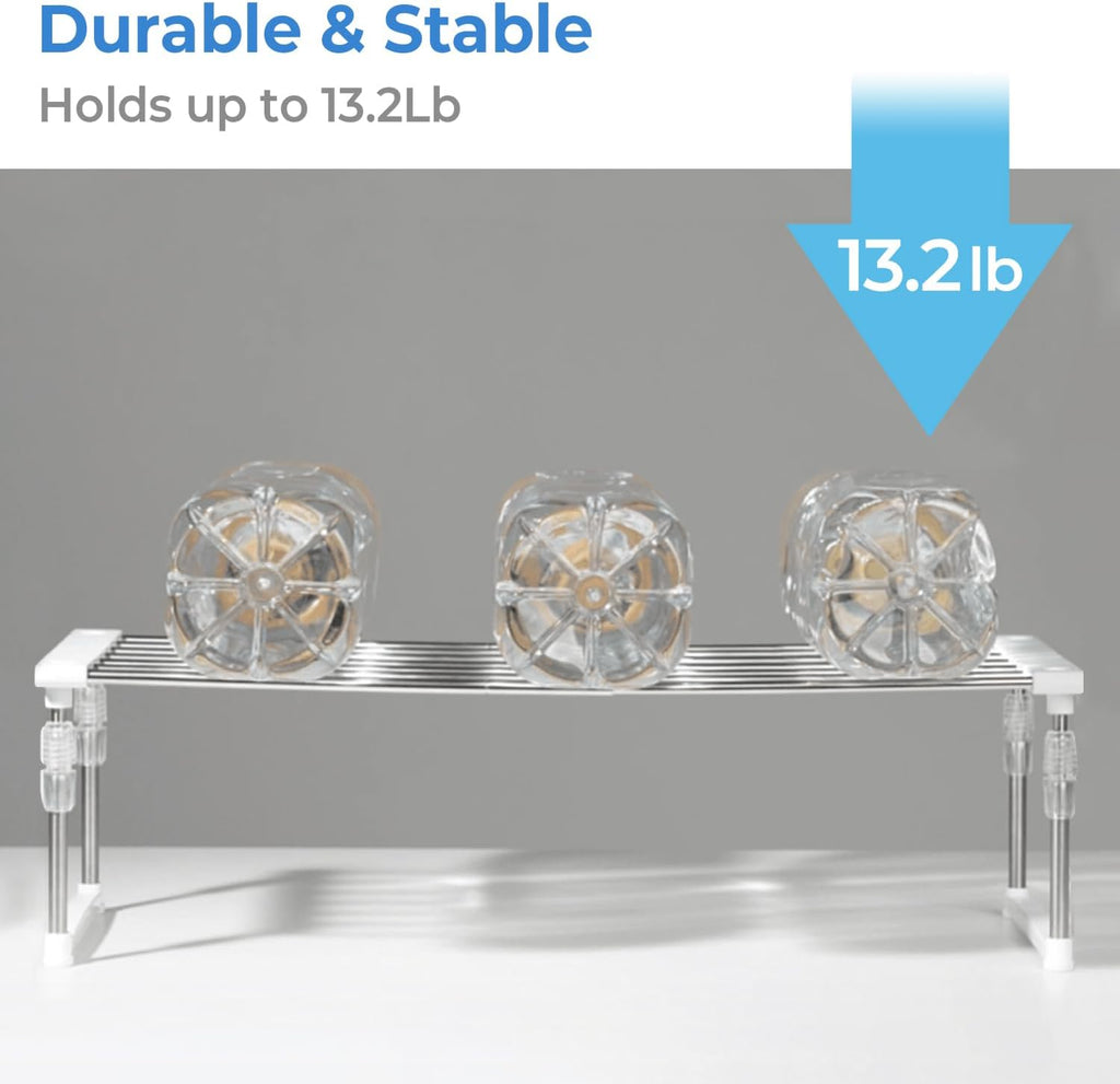 carrotez 2 Pack Expandable Cabinet Organizer, Set of 1 Width & Height-Adjustable Kitchen Cabinet Organizer Shelf, Stackable Kitchen Counter Shelf, 11.8~19.6 x 7.8 x 5.9~9" White