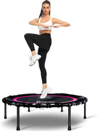 DARCHEN 400LBS Rebounder Trampoline for Adults, Indoor Mini Trampoline Silent Fitness Trampoline Small Bungee Rebounder Jumping Cardio Trainer Workout Exercise Workout with Handrail Bar [40 Inch]