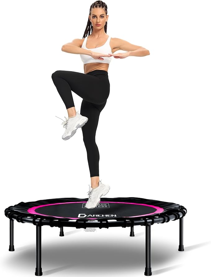 DARCHEN 400LBS Rebounder Trampoline for Adults, Indoor Mini Trampoline Silent Fitness Trampoline Small Bungee Rebounder Jumping Cardio Trainer Workout Exercise Workout with Handrail Bar [40 Inch]