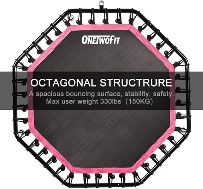 ONETWOFIT 51" Silent Trampoline with Adjustable Handle Bar, Fitness Trampoline Bungee Rebounder Jumping Cardio Trainer Workout for Adults…