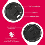 Ideus Vacuum Insulated Coffee Mug, 16oz Reusable Stainless Steel Thermal Double Walled cup with Handle and Slider Lid for Hot & Cold Beverages, BPA Free (Red Zebra)