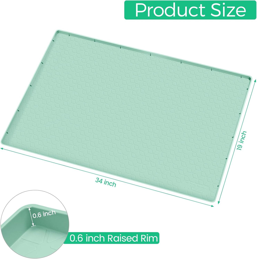 TRZZ Silicone Waterproof Under Sink Mat 34" x 19", Drip Tray and Cabinet Liner for Kitchen and Bathroom, Prevents Water Damage and Organizes Cabinets (Mint Green)