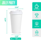 JOLLY PARTY [100 Pack] 16 oz Paper Coffee Cups, Disposable Paper Cup with Lids, Hot/Cold Beverage Drinking Cup for Water, Juice, Coffee or Tea, Suitable for Home, Shops and Cafes