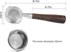 58mm Bottomless Portafilter with Double Shot Filter Basket & Wood Handle for Gaggia Classic, Espresso Pure, Color, Dose, Evolution, Baby Twin and More Semi-Automatic Espresso Machine