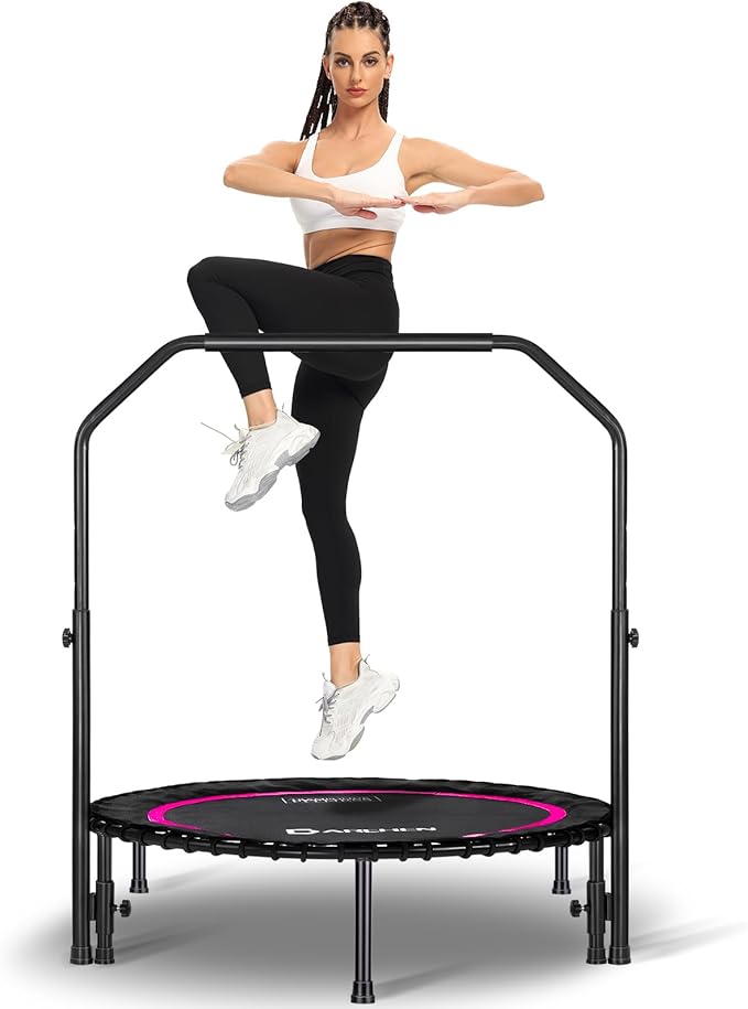 DARCHEN 400LBS Rebounder Trampoline for Adults, Indoor Mini Trampoline Silent Fitness Trampoline Small Bungee Rebounder Jumping Cardio Trainer Workout Exercise Workout with Handrail Bar [40 Inch]