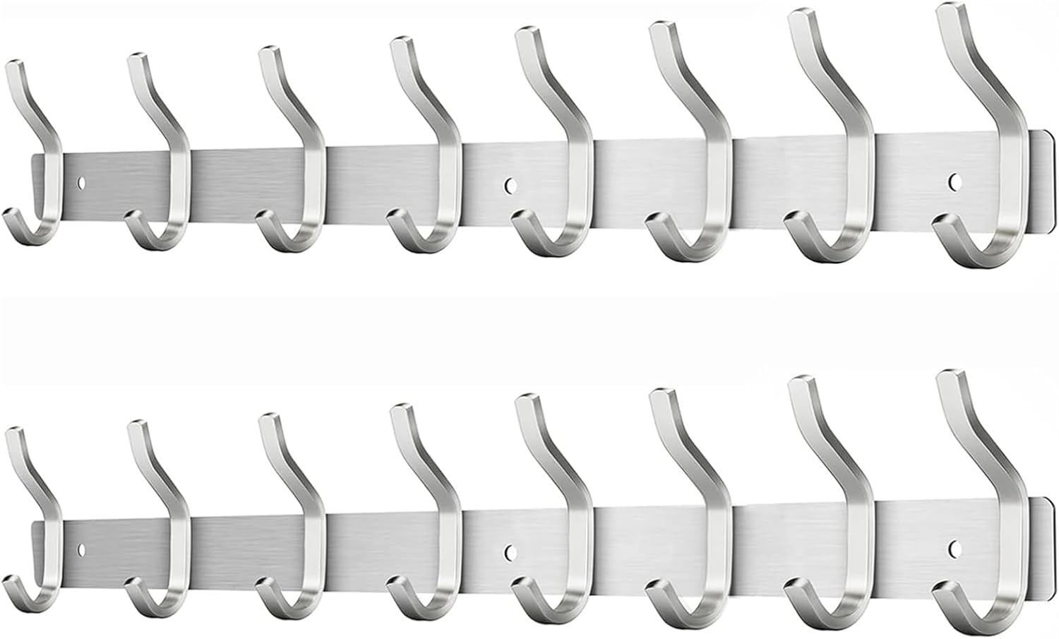 Wall Hooks Heavy Duty, 23 Inch Coat Rack Wall Mount with 8 Hooks, Silver Wall Hooks Hangers for Entryway, Bathroom - for Hanging Backpack, Bag, Coat, Purse, Hat, Towel, Clothes,2 Packs