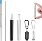 2 Pack Reusable Metal Straws Collapsible Stainless Steel Drinking Straw Travel Portable Telescopic Straw with Case,2 Cleaning Brushes Included Black/Silver
