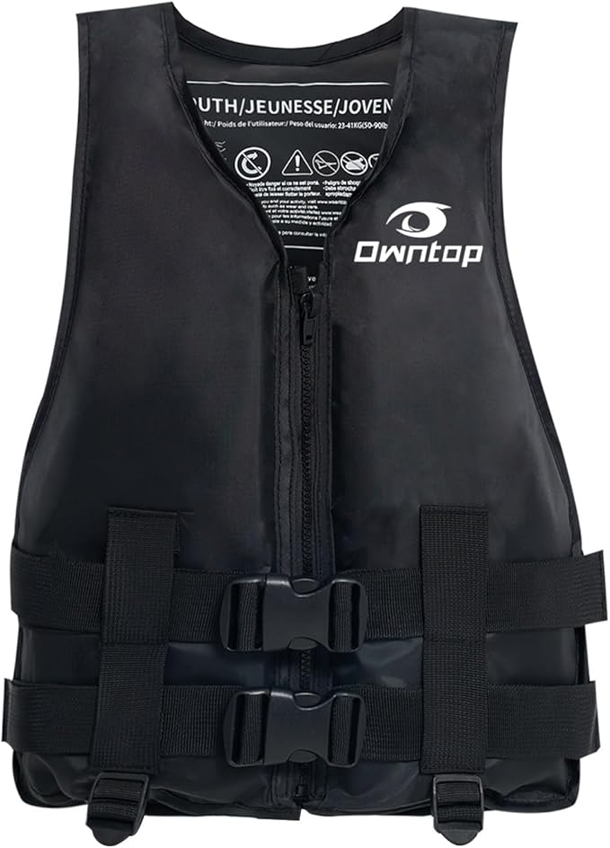 Owntop Kids and Adult Swim Jackets 50 to 125 lbs Dual Buckles, Zipper and Crotch Strap Ski Vest Lightweight PFD Perfect for Kayaking, Fishing, Paddle Board