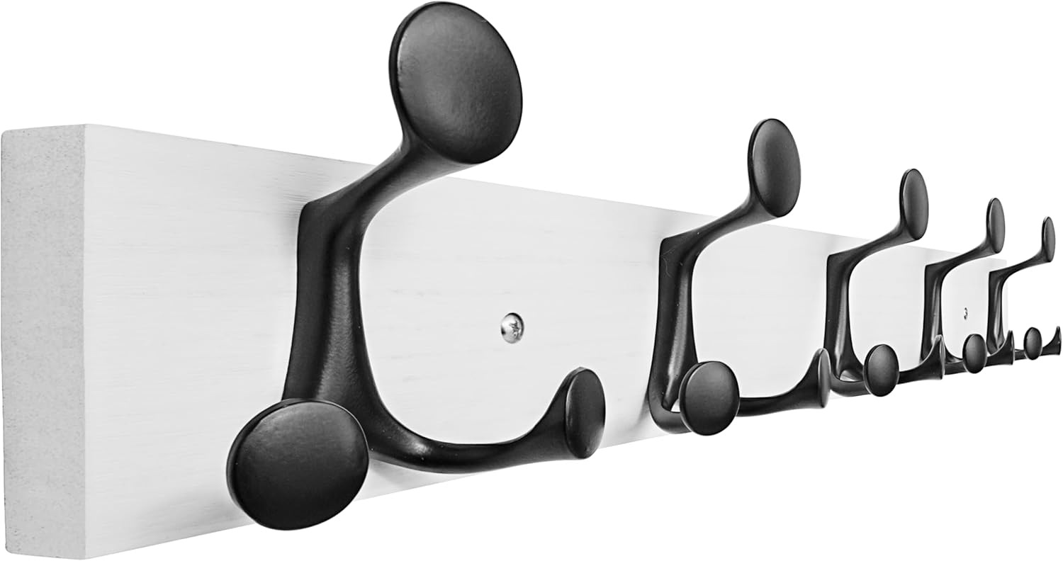 SKOLOO 24-Inch White Wood Coat Rack Wall Mount with 5 Triple Hooks - Ideal for Family Entrances, Classrooms, and Pet Supplies Storage - Perfect Coat Hooks for Wall