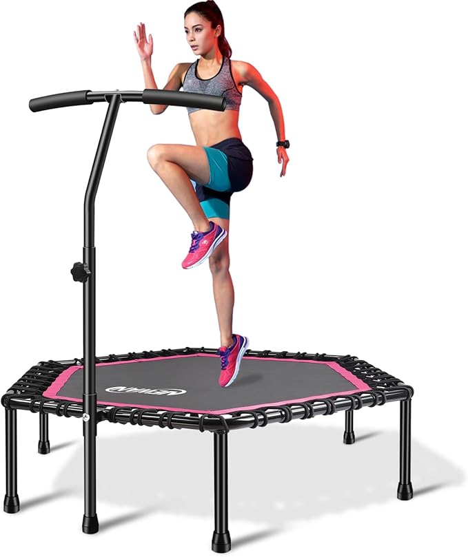 Newan 48'' Fitness Trampoline with Adjustable Handle Bar, Silent Trampoline Bungee Rebounder Jumping Cardio Trainer Workout for Adults - Max Limit 330 lbs
