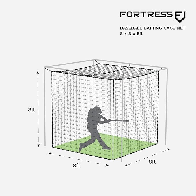 Fortress Baseball Batting Cage Nets | Heavy-Duty HDPP Fully Enclosed Baseball & Softball Cage Netting [14 Sizes & 3 Grade Options] – NET ONLY