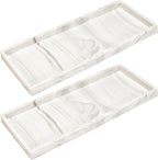 DNC Silicone Bathroom Tray for Counter, 2PC 11.8" Vanity Tray for Countertop, Kitchen Sink Soap Tray for Dish Holder Dispenser Toilet Tank Desk Organizer Marble White