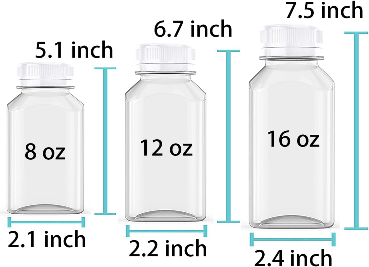 Axe Sickle 8 Pcs 8 Ounce Juice Bottles Plastic Milk Bottles Bulk Beverage Containers with Tamper Evident Caps Lids White for Milk, Juice, Drinks and Other Beverage Containers