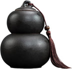 Ceramic Airtight Canister,22 Oz /660ml,Gourd Shap 2 Layers Tea Candy,Food Storage Jar for Coffee,Beans,Herb,Spices,Nuts -Stone Black