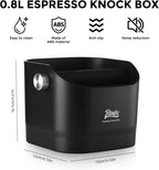 Bincoo Square Coffee Knock Box 0.8L – ABS Espresso Knock Bin with Non-Slip Base, Wide 4.6" Slanted Opening & Detachable Silicone Knock Bar for Easy Cleaning and Quiet Use(Black square)