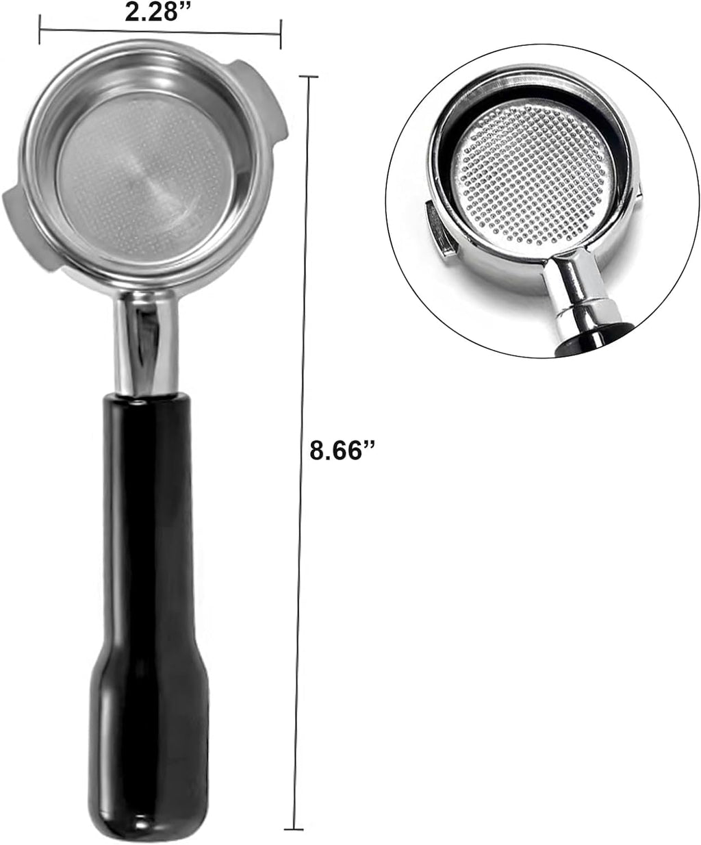 58mm Bottomless Portafilter, Professional Stainless Steel Portafilter 2 Ears for 58 Gaggia Machines Stainless Steel Basket Included Espresso Machine Accessories