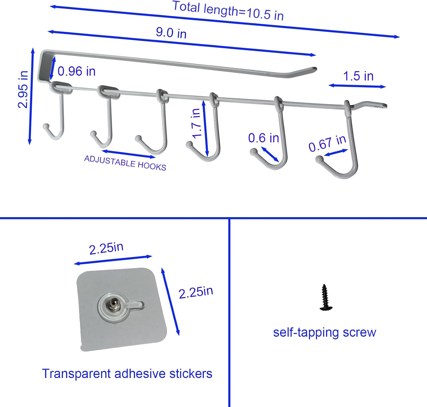 Adjustable Under Cabinet Coffee Mug Holder - Space-Saving Solution for Your Kitchen-Standard Cabinet Water Cup Organizer-2 Sets （12 Mobile Hooks-White）