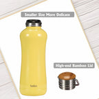 YOHKOH Mini Insulated Water Bottle With Bamboo Lid - 11.8oz Small Vacuum Insulated Water Bottle for Women Kids, 12 Hrs Hot & 24 Hrs Cold Stainless Steel Thermos Leak-Proof BPA-Free (11.8oz,Yellow)
