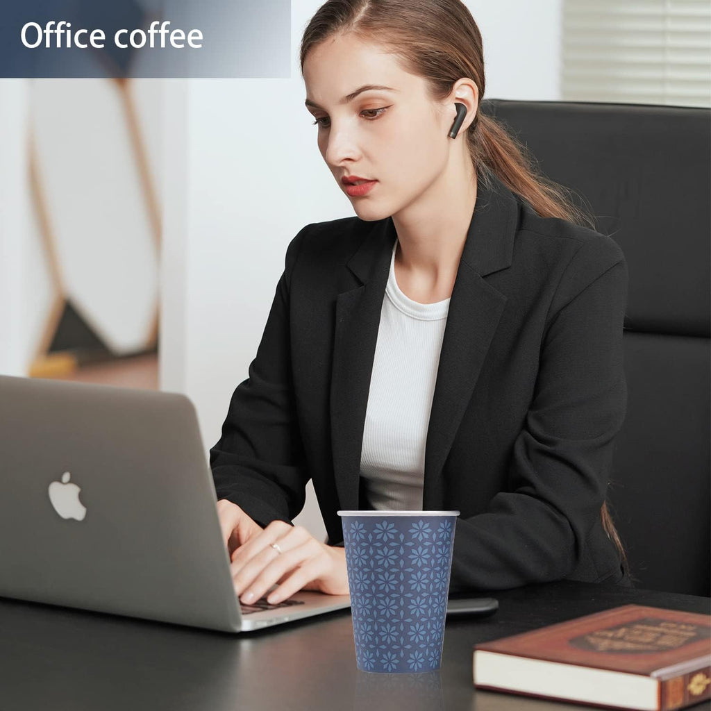 210 Pack 16 oz Disposable Paper Cups, Hot/Cold Beverage Paper Drinking Cups, Navy Floral Paper Coffee Cups 16 oz for Home-use, Office, Restaurant and Events