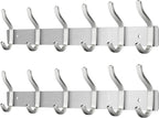Wall Hooks Heavy Duty, 17 Inch Coat Rack Wall Mount with 6 Hooks,Silver Wall Hooks Hangers for Entryway, Bathroom - for Hanging Backpack, Bag, Coat, Purse, Hat, Towel, Clothes,2 Packs
