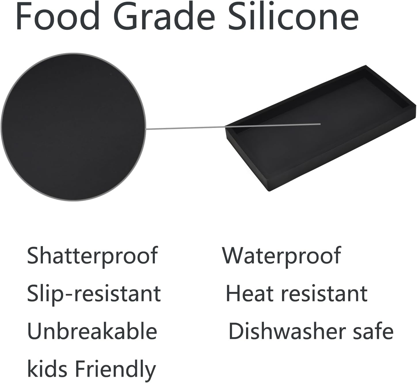 DNC 7.9" Small Silicone Bathroom Counter Tray, Vanity Tray, Kitchen Sink Soap Tray for Dish Holder Dispenser Countertop Toilet Tank Desk Organizer Black