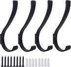 4 Pack Hanging Coat Hooks Wall Mount, Coat Hanger Wall Hangers, Metal Hooks for Hanging Heavy Duty, Screw in Hooks for Hanging Towels, Clothes, Backpack, Hat, Bag, Jacket, Key, Robe, Backpack Black