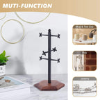 Coffee Mug Holder, Mug Tree for Counter, Cup Holder with 6 Floral Hooks, Wooden Mug Rack, Mug Stand for Counter, Coffee Bar Station Organizer, Black