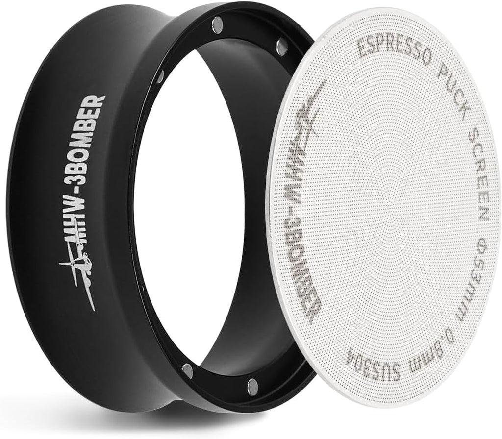 MHW-3BOMBER 53mm Espresso Dosing Funnel & Puck Screen Set, Magnetic Dosing Rring & Reusable Filter kit Compatible with 53mm Bottomless Portafilter, Coffee Dosing Ring with Eppresso Puck DR7014-OS