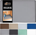 GORILLA GRIP Waterproof Silicone Under Sink Mat with Raised Lip for Kitchen and Bathroom, Cabinet Shelf Liner Stay in Place Mats Dishwasher Safe Drawer Liner, Organizer Tray, 19 x 22 in, Gray