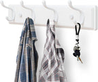 Wooden Coat Rack, Wall-Mounted Organizer for Closet, Entryway, Hallway, Foyer, Bedroom, Heavy Duty Double Hooks for Hanging Towels, Bags, Hats, Jackets, Key (White, 4 Hooks)