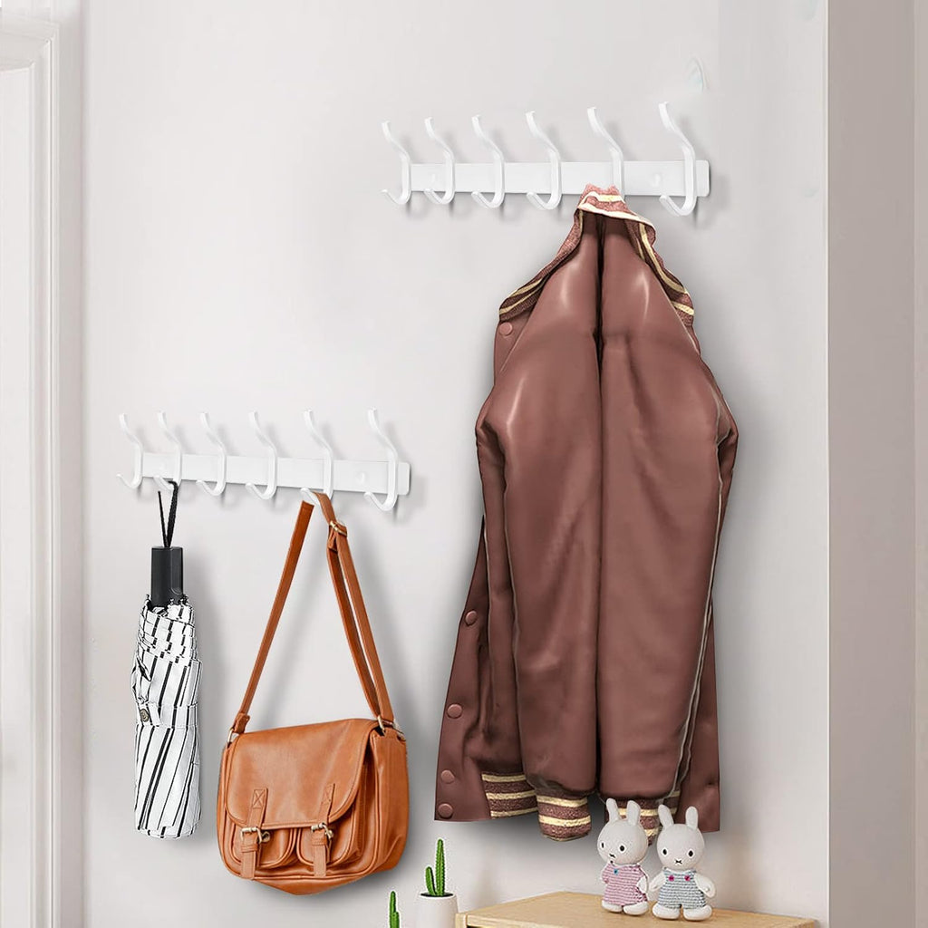 White Wall Hooks Heavy Duty, 23 Inch Coat Hooks Wall Mount with 8 Hooks, Wall Hooks Hangers for Entryway, Bathroom - for Hanging Backpack, Bag, Coat, Purse, Hat, Towel, Clothes
