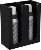 Richboom Acrylic Coffee Cup and Lid Storage Organizer Holder, 2 Compartments, Black