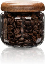 Glass Food Storage Containers With Wooden Lids - Small Coffee Jars - Pantry Organization For Overnight Oats, Cereal, Rice, Candy (14oz(400ml))