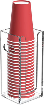 Disposable Coffee Cup Dispenser with Handles, Countertop or Wall Mount Hot/Cold Drink Cup and Lid Holder - Bathroom/Kitchen/Office Acrylic Cup Lid Storage Organizer (1 Compartment, Clear)