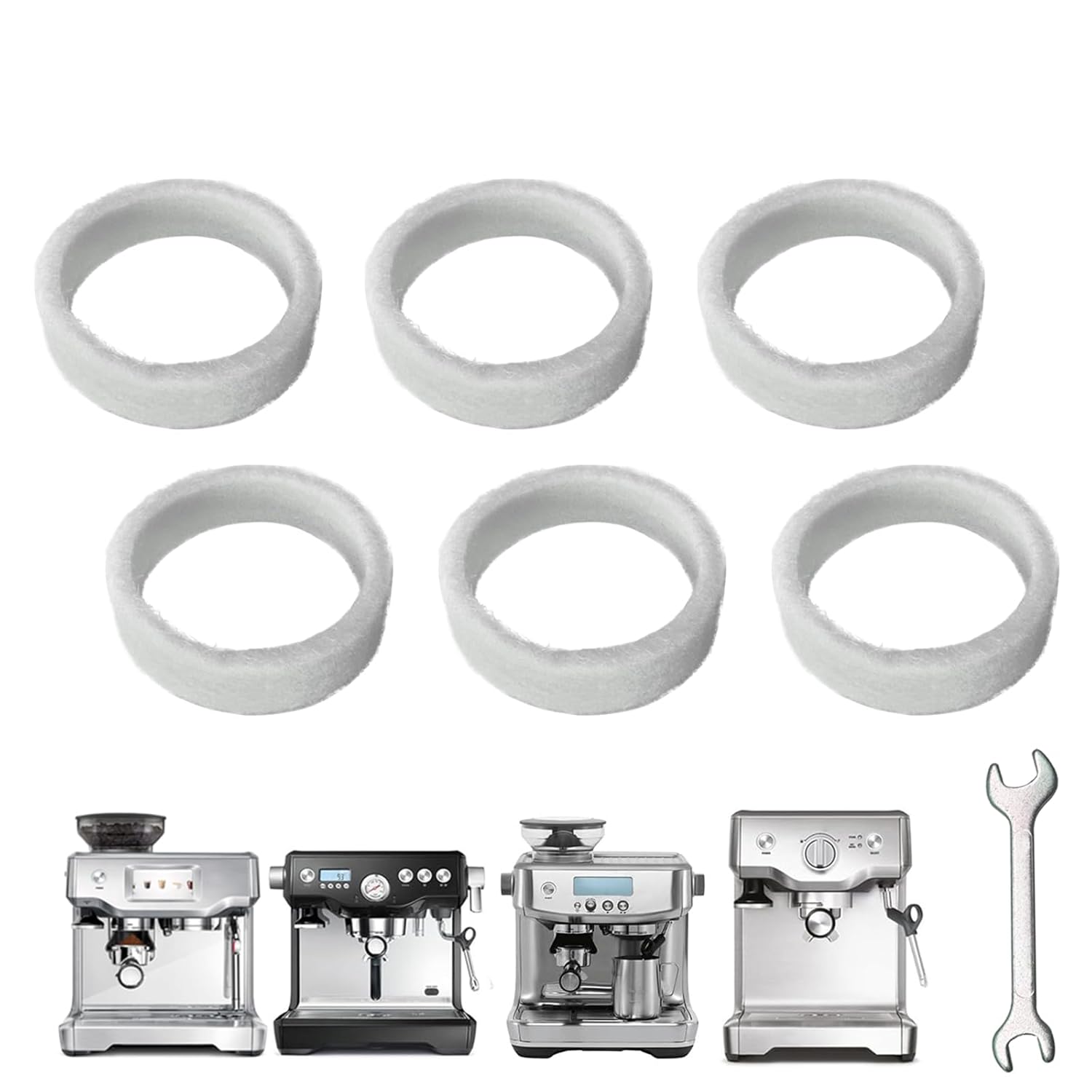 6-Piece Felt Washer Replacement for Breville Espresso Machine Grinders - Compatible with BES870/BES878/BES880/BES980/BCG820 Models, Espresso Grinder Felt Ring Eiranoly